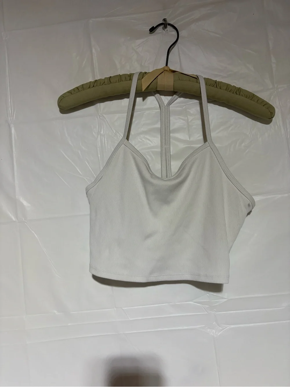 ALO Yoga White Ribbed Cropped Camisole with Strappy Back Detail